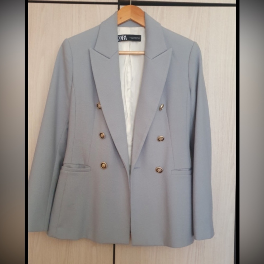 Zara blue/ Gray Blazer with Button Accents